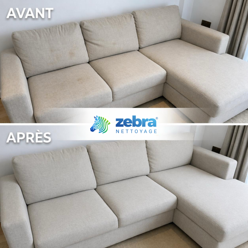 Nettoyage canapé avant après Zebra Nettoyage dans l'Oise et le Val d'Oise